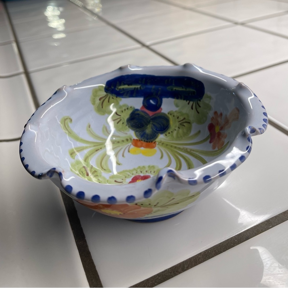 Hand-Painted  Italian Ceramic candy dish - Blue and Green